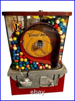 1¢ Oak Acron 1930 s / 1950 s Basketball Gum Machine Original Condition inc Coins