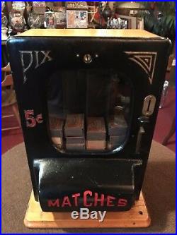 1915 Match Box Vending Machine PIX Cast Iron Coin Operated WATCH VIDEO