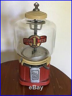 1930's Vintage Atlas Ace Penny Coin Op Bulk Vending Gumball Candy Peanut Machine