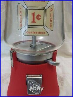 1938 Penny Vintage Silver King Cast Iron Gumball Bulk Vending Coin Op Machine