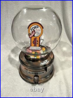 1940's VINTAGE FORD GUMBALL VENDING MACHINE PENNY COIN OP RESTORED COPPER FINISH