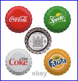 2020 COCA-COLA FANTA SPRITE COKE-DIET Silver Coins Bottle Caps & Vending Machine