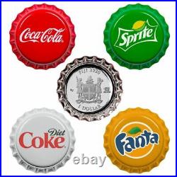 2020 Coca-Cola Vending Machine 4 Silver Bottle Cap Coins Fiji Coke Fanta Sprite