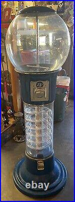 58 Inch Wizard Beaver Spiral Gumball Machine Blue 25 Cent Coin Mech