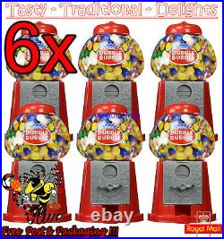6 x Gumball Vending Machine Gum Dispenser Toy Coin Bank 80g Bubble Gum Included