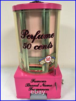 ANTIQUE COIN OP PERFUME VENDING MACHINE, NICE, With 42 tubes of vintage perfume