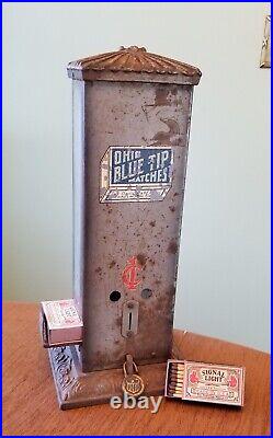 Antique 1 Cent OHIO BLUE TIP MATCHES Coin Op Operated Dispenser Vending Machine