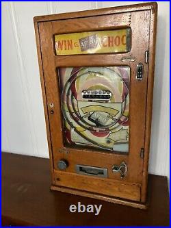 Antique AERO Chocolate Dispenser Machine Ballgame Win A Choc withcopper penny