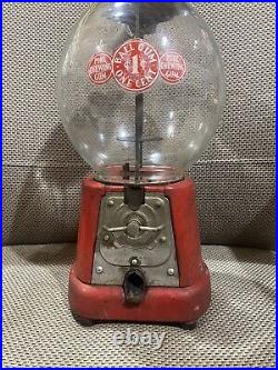 Antique Glass Advance Model D Penny One Cent Gumball Machine Coin Op Vending