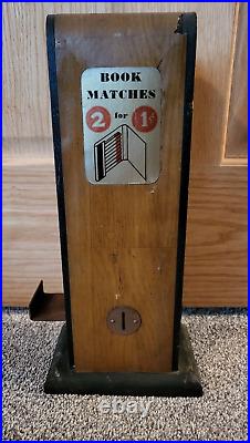 Antique Matchbook Countertop Coin Operated Wood Vending Machine 2 For 1 Cent Antique Matchbook Countertop Coin Operated Wood Vending Machine 2 For 1 Cent