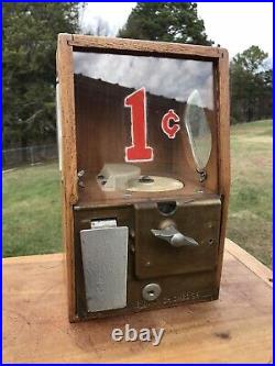 Antique Penny Vending Machine Victor Wood Gum Ball Peanut Coin Op Early Vintage