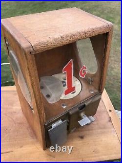 Antique Penny Vending Machine Victor Wood Gum Ball Peanut Coin Op Early Vintage