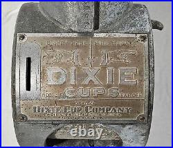 Antique VTG Metal Dixie Cup 1 Cent Coin Operated Vortex Dispenser WORKING No Key