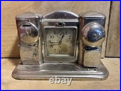 Antique Vtg Early 1920s-30s DARCHE Bank Safety Deposit Coin Bank with Alarm Clock
