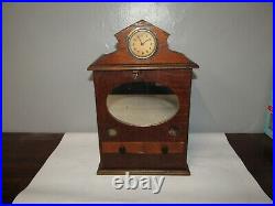 Antique Wooden Match Dispenser Penny Coin Op with Clock and Mirror