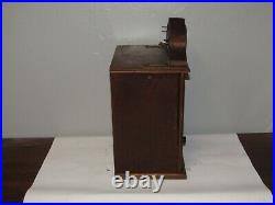 Antique Wooden Match Dispenser Penny Coin Op with Clock and Mirror