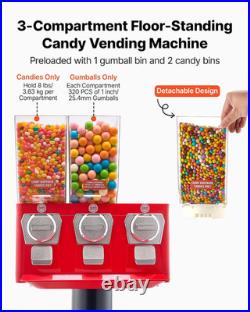 Candy Vending Machine, Triple Compartment Candy Vending Machine with Stand, Gumb