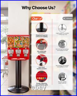 Candy Vending Machine, Triple Compartment Candy Vending Machine with Stand, Gumb