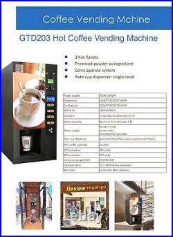 Coin Operated Instant Hot Coffee Vending Machines Commercial Fully 3 Flavor New