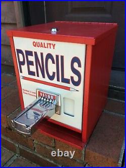 Coin Operated Metal Pencil 25 Cent Vending Machine Very Nice NO KEY