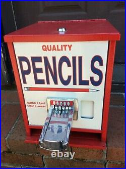 Coin Operated Metal Pencil 25 Cent Vending Machine Very Nice NO KEY