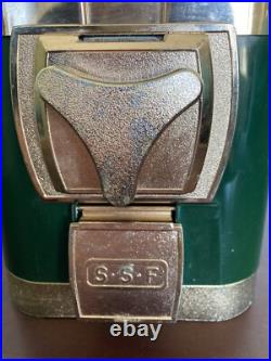 Coin operated gum ball machine, green & gold, quarter, Silent Sales Force, used