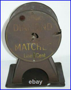 Early Vintage Diamond Matches One Cent Vending Coin Op Dispenser 1910-1920