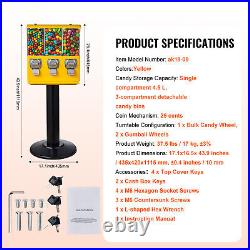 Gumball Machine Vending Coin Bank Vintage Candy Dispenser Stand Yellow