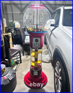 Large Red Floor Standing 25¢ Coin-Operated Gumball Machine Clear Globe