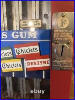 Mills Automatic Merchandising 1¢ Coin-Op Gumball Vending Machine, Red Metal