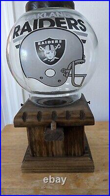 Oakland Raiders Vintage Wooden Gumball Machine No Coins Round Glass