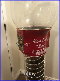 Red King Bubble Racer Spiral Gumball Machine Double Coin Mechanism 57 Tall