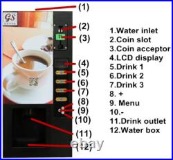 Smart Commercial Fully Automatic Self Coin 3 Instant Coffee Vending Machine NEW