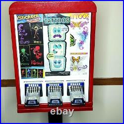 Sticker Tattoo 3 Column Coin Operated Bulk Vending Machine with Stand Red