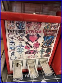 Sticker & Tattoo Vending Machine 3-Column 50¢ Coin Slots Red Cabinet