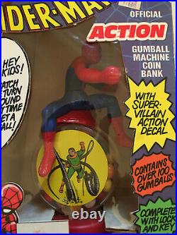 THE AMAZING SPIDERMAN GUM BALL MACHINE COIN BANK VINTAGE 1980'S New in Box