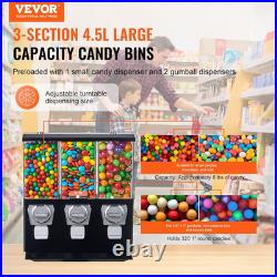 Triple Compartment Candy Vending Machine with Stand Coin Operated Dispenser