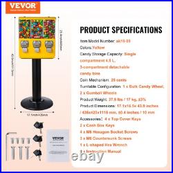 VEVOR Gumball Machine Vending Coin Bank Vintage Candy Dispenser Stand Yellow