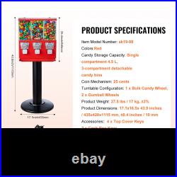 VEVOR Gumball Machine with Stand Vending Coin Bank Vintage Candy Dispenser Red