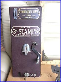 VTG Schermack Postal Office 3c Coin Op Crank Postage Stamp Vending Machine AS IS