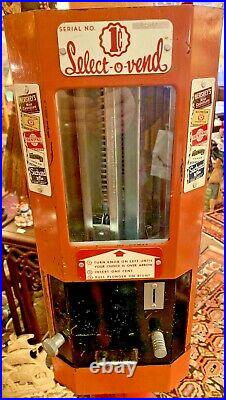 Vintage 1 Cent Select-O-Vend Coin Operated Candy Dispenser Machine, Rare