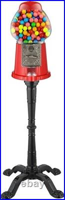 Vintage 1920s Red Gumball Machine with Stand & Coin Bank Glass Globe Dispenser