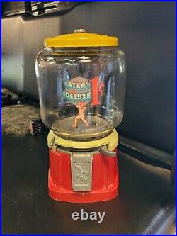 Vintage 1930's Atlas ACE Penny Coin Op Vending Gum Ball Peanut Machine original