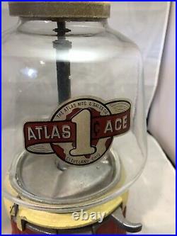 Vintage 1930's Atlas ACE Penny Coin Op Vending Gumball / Peanut Machine
