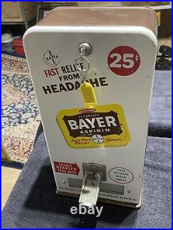 Vintage 1950's (Bayer Aspirin) Coin Operated Vending Machine Dispenser with Key