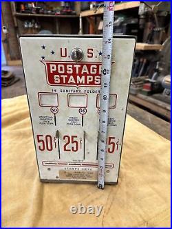 Vintage 1970s 3 Lever Coin Operated US Postage Stamp Vending Machine WITH KEY