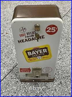 Vintage 25 Cent Coin Operated Bayer Aspirin Vending Machine Dispenser
