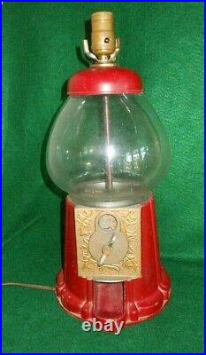 Vintage Antique Lamp Gum Ball Coin Operated Machine Red Country Store Vending