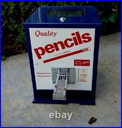 Vintage Coin Operated Quality Pencils Vending Machine 25 Cents School Business C