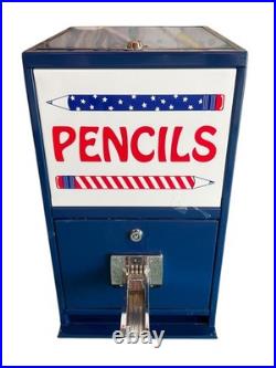 Vintage ESD Pencil Vending Machine Dispenser Coin-Operated Blue Metal E-21258